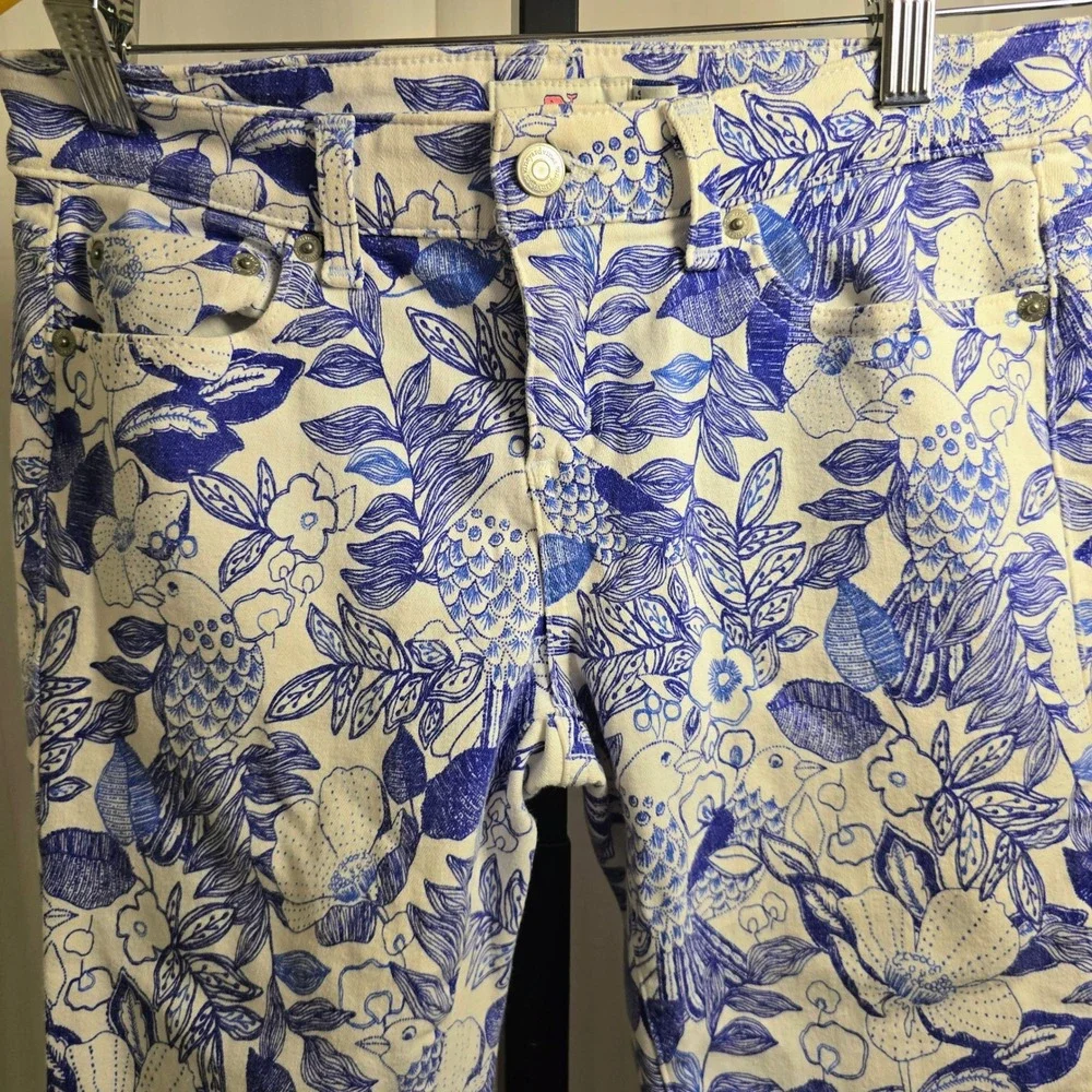 Vineyard Vines Women's US 4 Floral Print Skinny Jeans Blue White Y2K Cottagecore